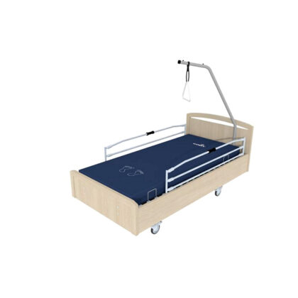 Electrisch bed "BOX" met 4 wielen met individuele remmen - metalen zijsteunen|Grijze eik
