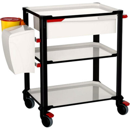 Pi-Nero wagen met 3 legplanken met handvat  zwart/wit