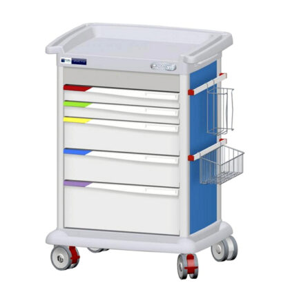 Preciso verzorgingskar met 9 modules  hoogte 110 cm  uigerust met 5 lades  kleur: blauw